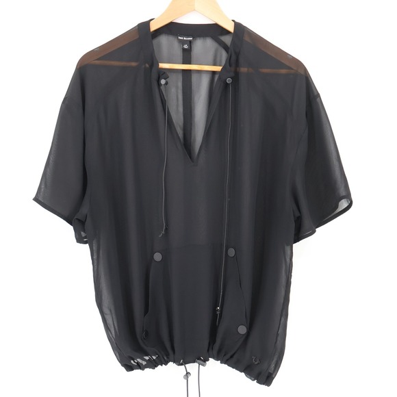 True Religion Black Sheer Top Womens Streetwear‎ Urban Minimal Drawstring Size L - Picture 1 of 11